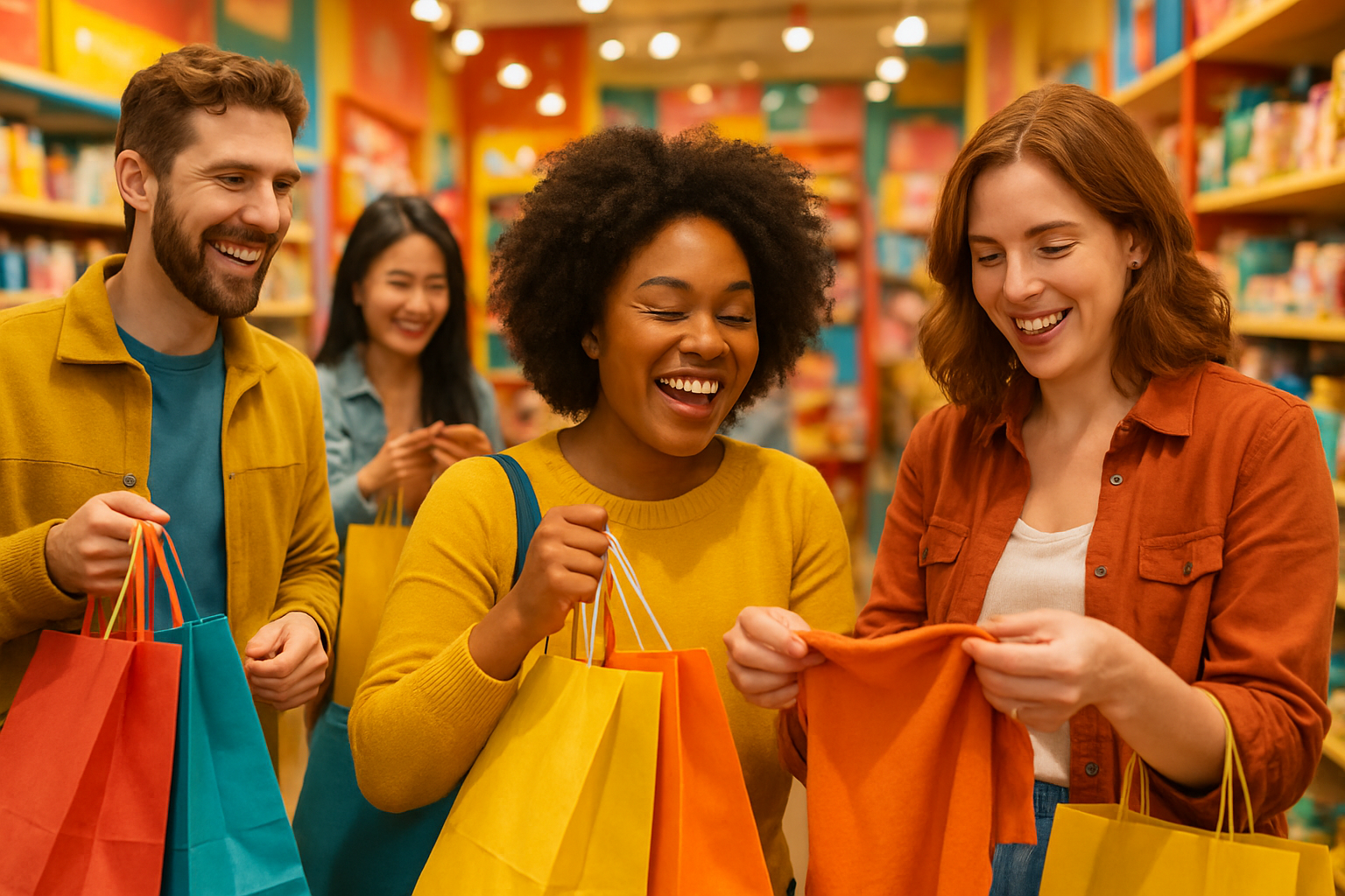 quiero una imagen donde ves gente feliz comprando